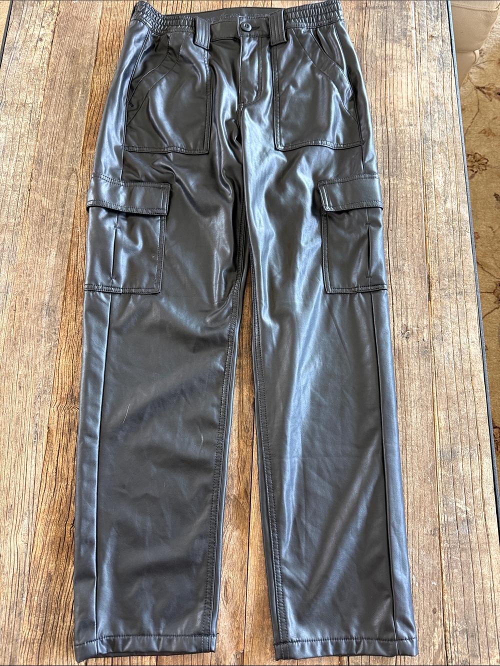 American Eagle Black Faux Leather Cargo Pants